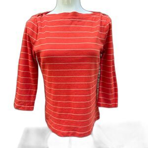 L.R. Lauren Ralph Lauren Women's PM Boatneck Striped 3/4 Sleeve Coastal